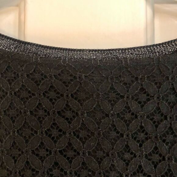Ann Taylor Women's Gray Long Sleeve Knit Crochet Back with Black Lining Top Size - Picture 7 of 13